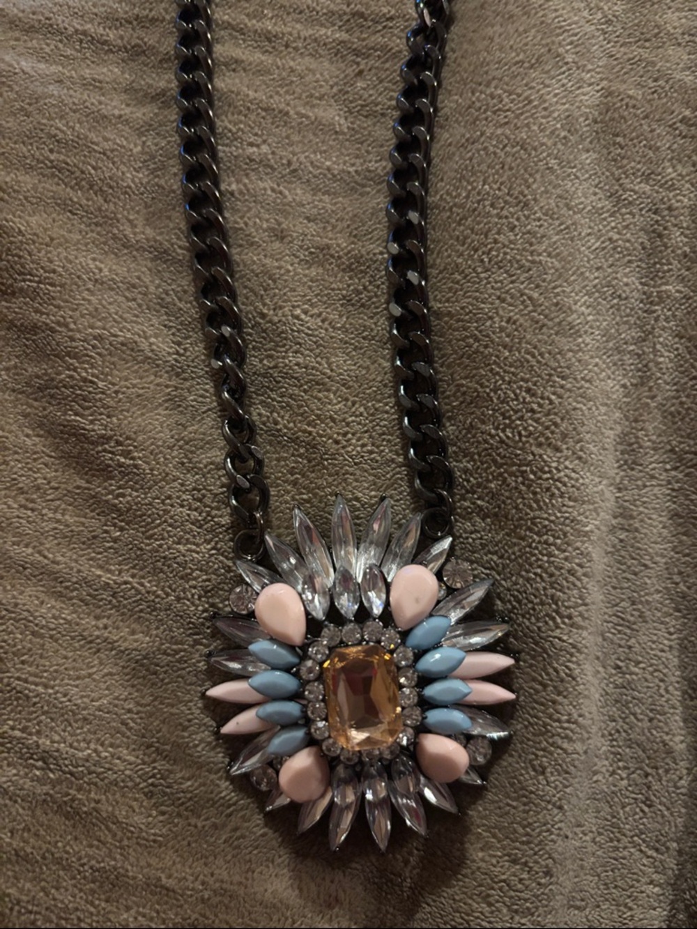 Statement Multicolor Pendant Necklace - Pink & Blue Crystal Flower